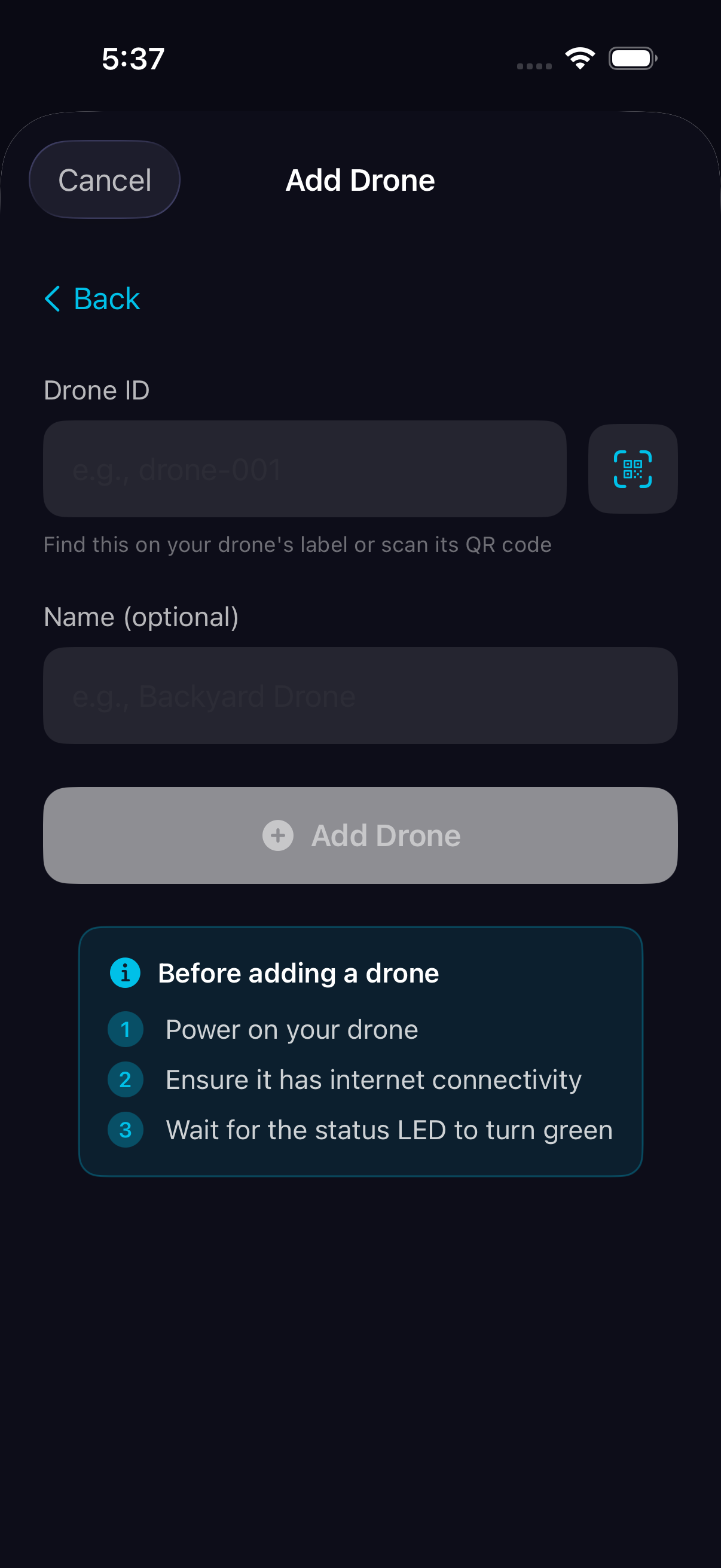 Enter drone ID